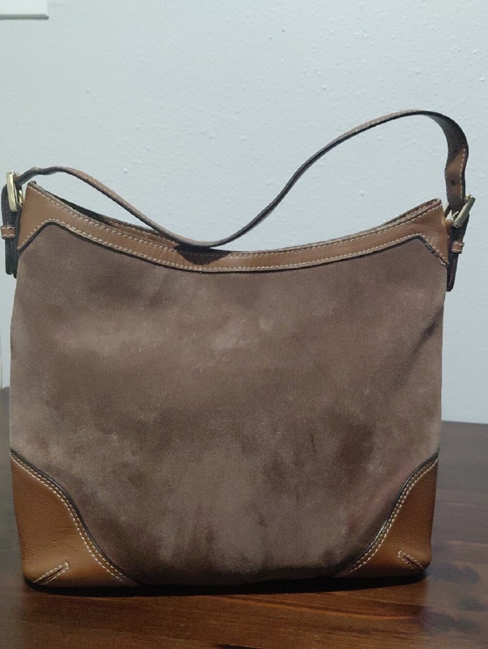 Michael Kors Taupe Suede and Brown Leather Shoulder Bag - Picture 4 of 8